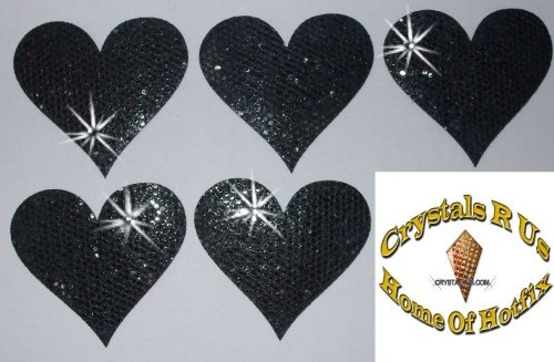 Black 10 Fabric Sequin 40mm Hearts Iron-On