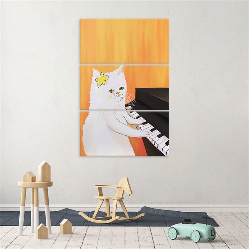 絵画。壁掛け原画【青い空の下のピアノの曲と楽しい猫たち】 【公式通販】