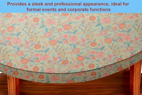 Image of The Furnishing Tree Elastic Cotton Oval Center Table Cover 16x48 in Inches Floral Multicolor on Green Base