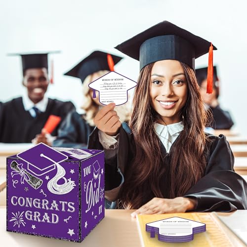 Image of AYGXU graduation card box 2026 with 30pcs graduations cards,Graduations party Decorations,graduation box for gifts and Cards,graduations money box,Graduation Party Supplies-purple box
