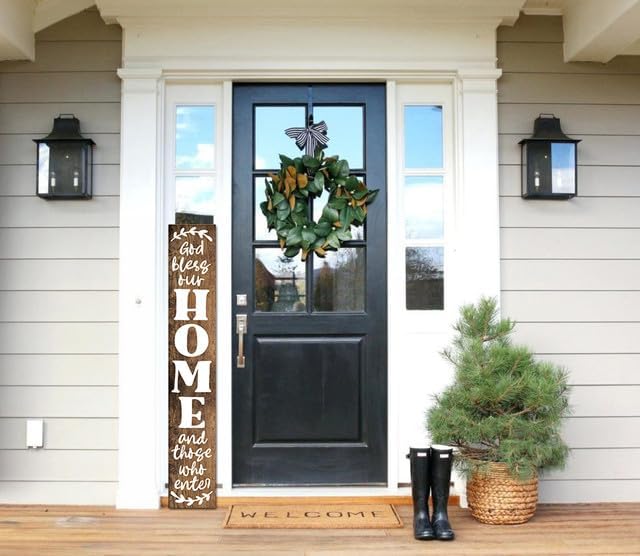 Miniatura 2 de Letrero vertical de bienvenida con texto en inglés "God Bless This Home And All Who Inter", de 8 x 63 pulgadas, para puerta delantera, decoración