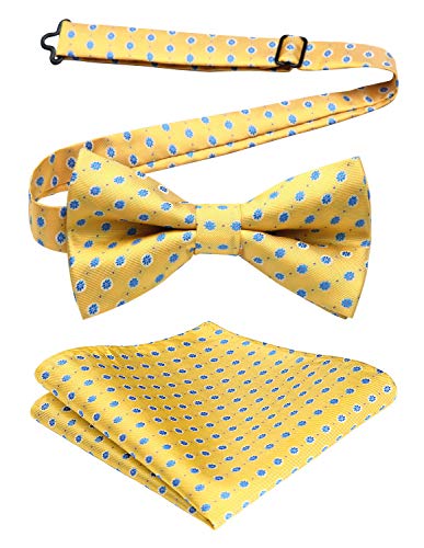 Bow Ties For Men Yellow Bow Tie Pre-Tied Polka Dot Bow Ties And Pocket Square Set Formal Men's Elegantes Bowtie Classic Bowties For Wedding Party #TOP5