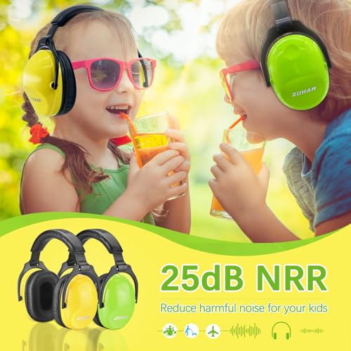 Image of ZOHAN Kids Ear Protection 2 Pack, 25dB NRR Noise Cancelling Headphones for Kids, with Pillowy Pads, for Monster Truck, School, Autism, Sensory, Fireworks, Concerts, Events (Yellow+Green)