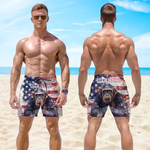 4th of July Men's Swim Trunks - Animal Lovers Hawaiian Shorts for Men, Men's Summer Bathing Shorts Set 413