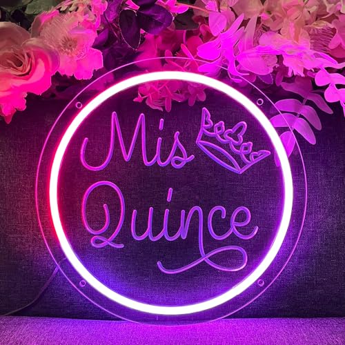 Image of Mis Quince Fifteen Colorful Neon Sign for Wall Decor 3D Art Carving Design Custom RGB Dimmable Color Changing LED Neon for Happy Birthday Party Home Room Rainbow Logo Personalized Sign 30x30 CM