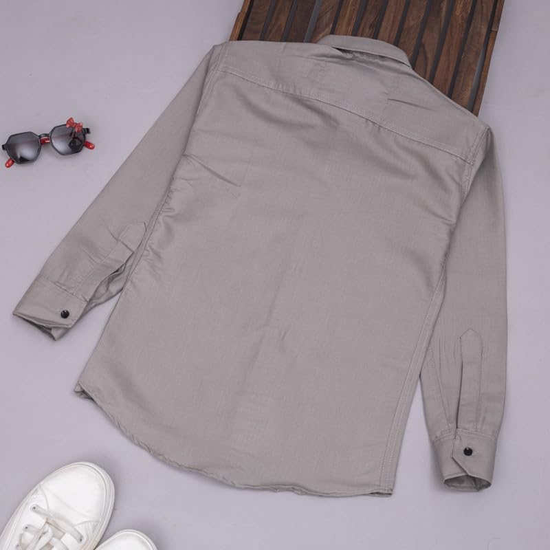 Image of Boy's Kids Regular Fit Solid Pattern Cotton Shirt with Pocket Collared Neck Long Sleeve Button Down Closure Type and Standard Length | Boys Cotton T-Shirts Set | Shirt for Boy