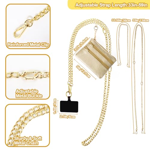 Image of XANGNIER Clip and Go Strap for Phone with Wallet Crossbody, Phone Strap with Zippered Wallet, Adjustable Anti Theft Cellphone Lanyard for Women, Cellphone Chain Accessories,Chain Gold