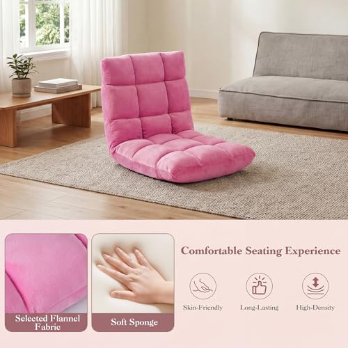 Image of Giantex Folding Floor Chair with Back Support, 14 Adjustable Position, Padded Sleeper Bed, Couch Recliner, Gaming Video Chairs for Adults, Meditation, Living Room (Light Pink)