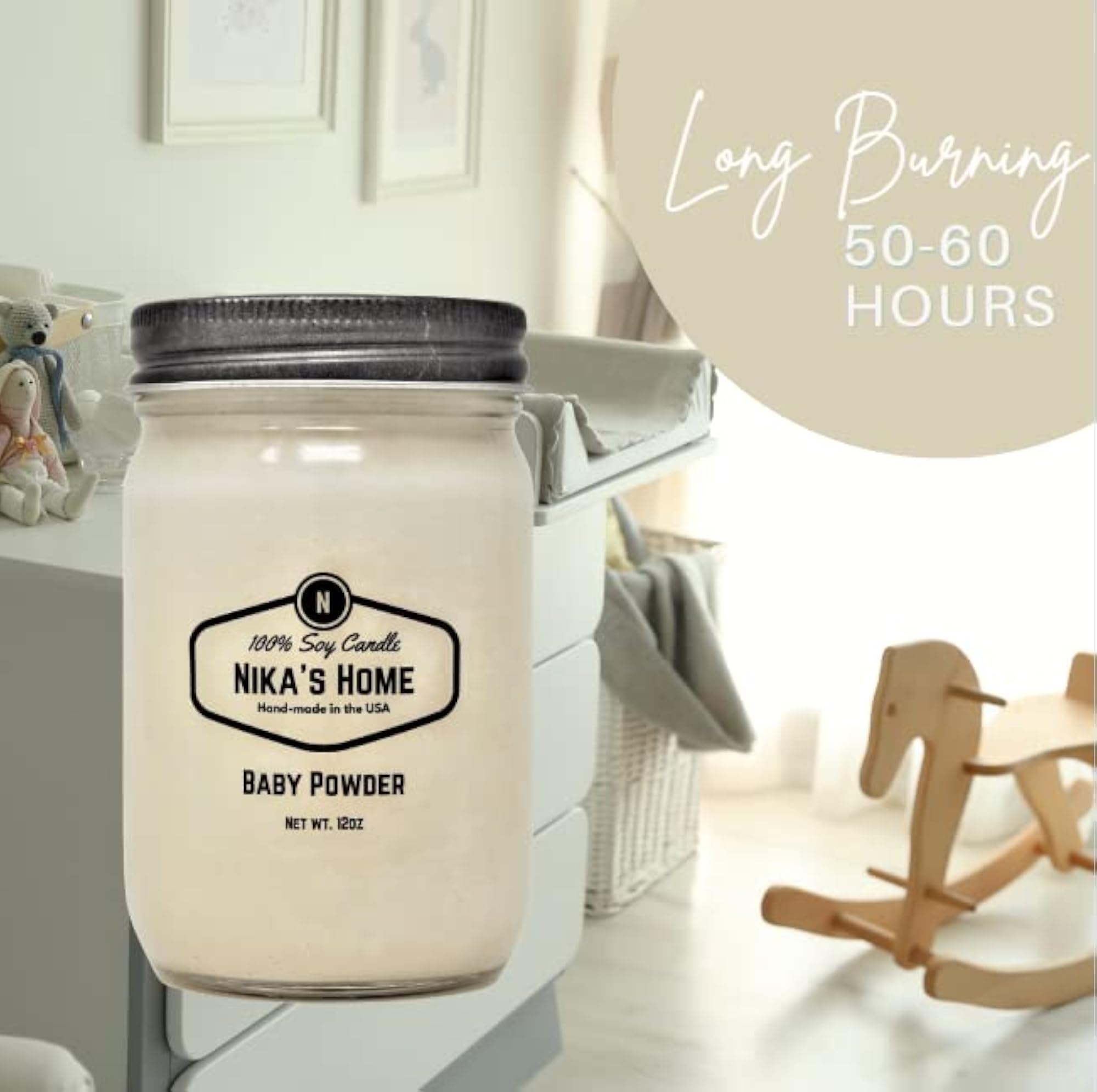Nika's Baby Powder Soy Candle - 12oz Mason Jar