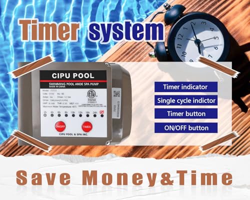 Image of CIPU 14 inch Sand Filter Pump System Handy 6-Way Valve for Above Ground Pools with 0.5HP Prefilter Pool Pump with Timer 115V 25FT Inline GFCI Power Cord for Easy Installation