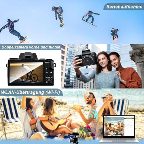 Fine Life Pro Digitalkamera 64 Megapixel Fotoapparat Digitalkamera mit Weitwinkel, 16X Digitalzoom, Manuell/Auto Fokus, 3.0" Touchscreen and WiFi Anschluss, Videokamera für Anfänger mit 32G TF Karte – Bild 6