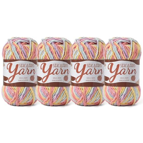Image of 4 Pack Fluffy Velvet Yarn for Crocheting,Baby Blanket Yarn for Crocheting Soft,200g(262.4yds) Amigurumi Yarns,Plush Chenille Crochet Yarns,Puzzle Yarn for Crochet Weaving Craft(4 Macaron)