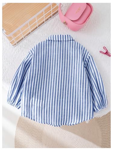SweatyRocks Girl's Striped Button Down Shirts Lantern Long Sleeve Collared Blouse2