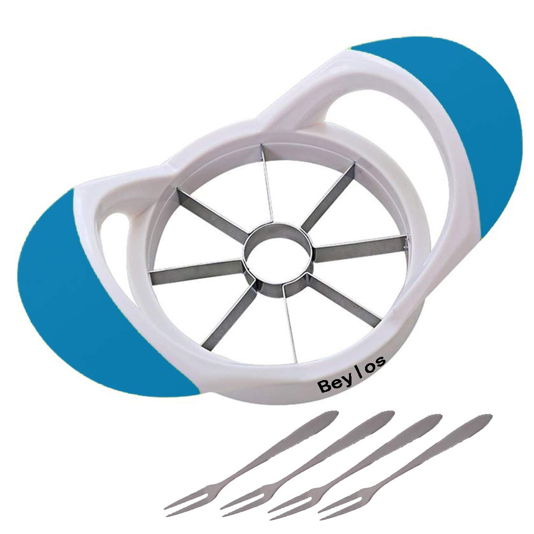 Beylos Easy Grip Apple Corer Slicer-Divider-Cutter-Wedger, Ergonomic Rubber Grip Handle, 8-Blades 9cm Inside Diameter(Blue)