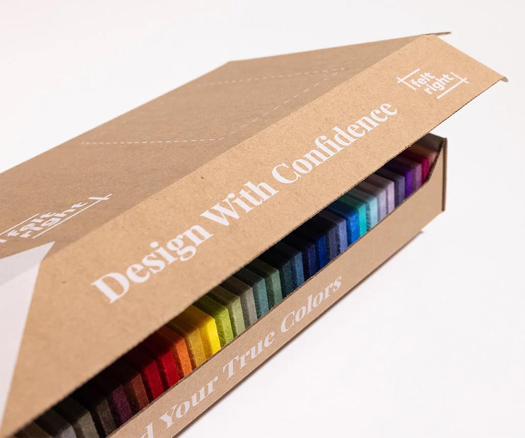 Felt Right Full 42-Color Felt Wall Tile Sample Kit, 2"x8" Beveled PET Acoustic Felt Swatches, Color and Texture Samples for Wall Panels, Pinnable, Renter Friendly, Made from 50% Recycled Material