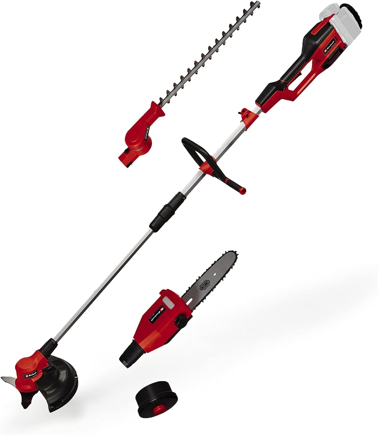 Einhell Outil Multifonctions sans Fil GE-LM 36/4in1 Li-Solo Power X-Change (2x18 V, Moteur sans Charbon Brushless, tête de Taille-Haies inclinable sur 7 Positions) + Twincharger et 2 Batteries 4,0Ah