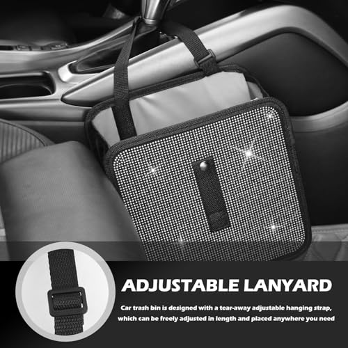 Image of Bling Car Trash Can with Rhinestone,Foldable Car Garbage Can for in-Vehicle Waste Disposal,Multipurpose Hanging Back Seat Organizer & Decorations Fit for Most Cars Trucks