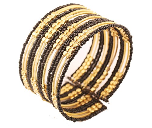 Image of Touchstone Indian Colorful Bead Bracelet Bollywood Beaten Metal Beads Openable Broad Cuff Bracelet in Gold or White Tone for Women.