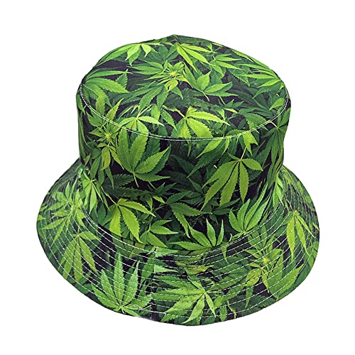 Marijuana Leaf Bucket Hat Cannabis Weed Beach Sun Hat Green