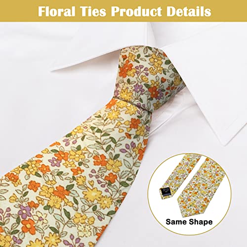Image of Mantieqingway Men Skinny Tie Cotton Floral Necktie for Wedding Groomsmen Tie