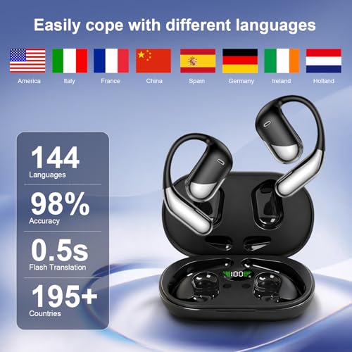 Open Ear Wireless Headphones with Charging Case,AI Translation Earbuds Real Time, 3-in-1 Translator Earbuds 144 Languages & Accents, Audifonos Traductores Inglés Español, for Travel Business Learning - Image 3