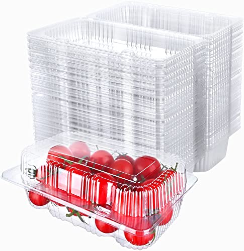 Haomian 50 Pack Clear Plastic Clamshell Containers, 6.3x3.5x2.6 Inch PET Disposable Hinged Food Containers, Stackable Take Out Trays for Desserts, Cakes, Cookies, Salads, Sandwiches, Bakery Supplies