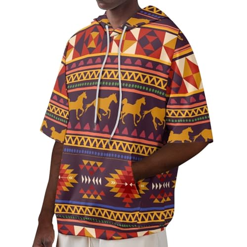 Men's Leisure Hoodie Half Sleeve Moisture-Wicking Fabric Casual Lightweight Sportswear Aztec Indian Tribal Print4