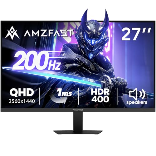 Amzfast 27 Inch 200Hz WQHD (2560 x 1440) Fast IPS Gaming Monitor, Built-in Speakers, 1ms G-SYNC Compatible, HDR400, 132% sRGB, 96% DCI-P3, VESA 100x100, HDMI 2.0 x 2 & DP 1.4 x 2, AMZG27F5Q
