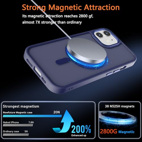 Image of Magnetic iPhone 12mini case,Compatible with Magsafe, Military-Grade Protection,Slim Translucent Matte Shockproof with Anti-Scratch Anti-Fingerprint Phone Cover (Dark Blue, iPhone 12mini)