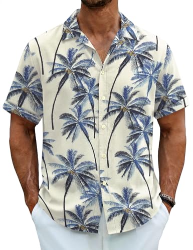 Herren Hawaiihemd Freizeit Kurzarm Tropisch Hemden Sommer Beach Lässig Oberteil Stylish Shirt (L,Weiße Kokospalme)