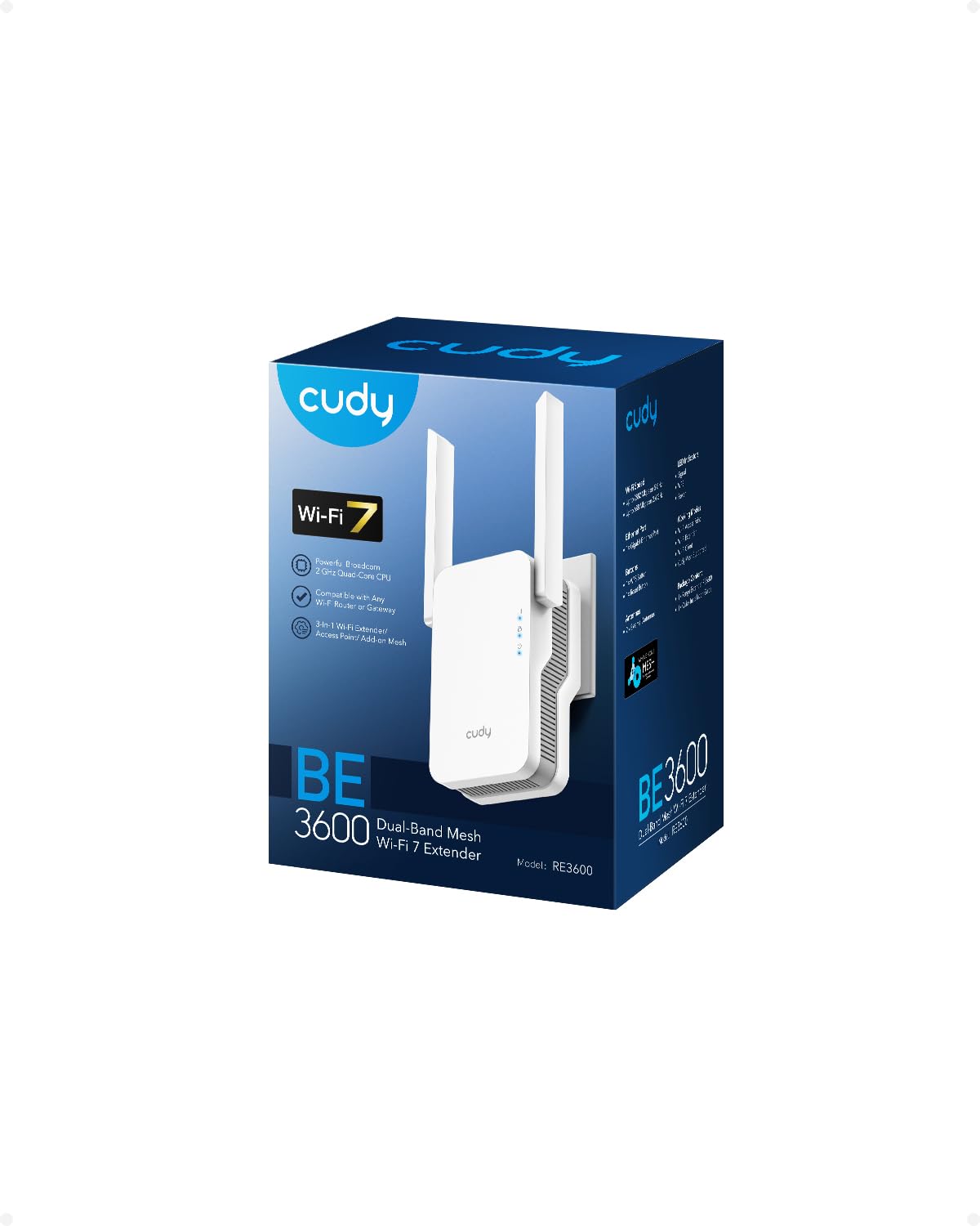 Cudy BE3600 Dual Band Wi-Fi 7 Ripetitore Ripetitore Segnale Booster con Porta Gigabit Ethernet, Access Point, APP Setup, Cudy Mesh e supporto APP, RE3600