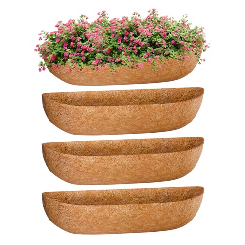 ZeeDix 24 Inch Trough Coconut Liners for Planters (4-Pack) - 100% Natural Coconut Coir Fiber Planter Liners Replacement for Window Boxes Wall Baskets Deck Flower Boxes Garden Railing Fence Troughs