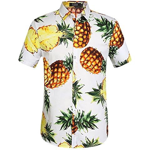 SSLR Hawaiian Shirt for Men, Pineapple Shirt Casual Button Down Cotton Short Sleeve (Medium, White) Cover
