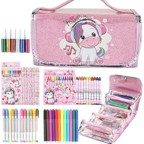 Fruit Scented Markers Set 56 Pcs with Unicorn Pencil Case, Gifts for Girls Ages 4-6-8, Supplies for Kids Art and Craft Coloring Cover