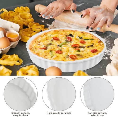 Plat à quiche en céramique blanche au design ondulé classique - 4