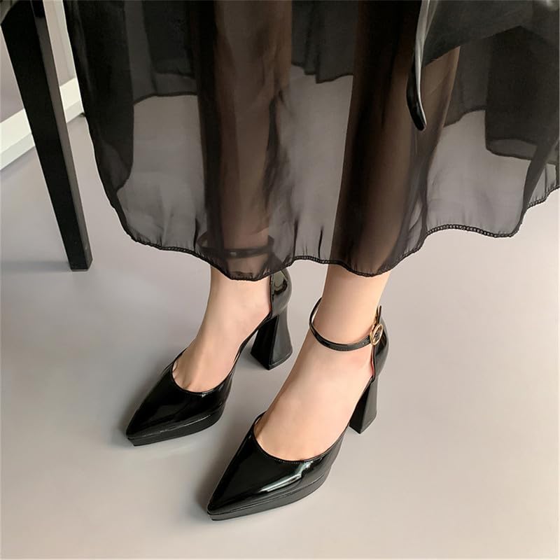 Image of FOREADA Lolita Bow Platform High Heel Women Rockabilly Mary Jane Dress Pump | Boasts soft kawaii retro vintage lolita tea party aesthetic, with block heel ,bow, round toe versatile style for dress wear