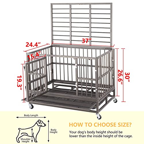 Heavy Duty Dog Crate Strong Metal Pet Kennel Playpen on Lockable Wheels, Large Dog Cage Steel with Prevent Escape Locks… - Image 4
