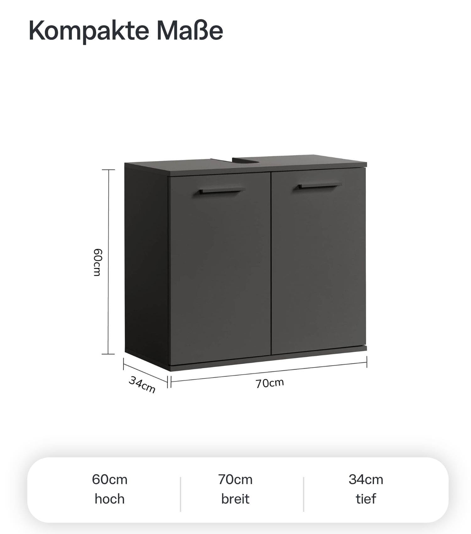 mokebo Waschbeckenunterschrank 'Der Waschbär' (60x70x34 cm) Made in Germany, Waschtischunterschrank, Unterschrank fürs Waschbecken, Badezimmerschrank & Badschrank aus Holz in Anthrazit Schwarz