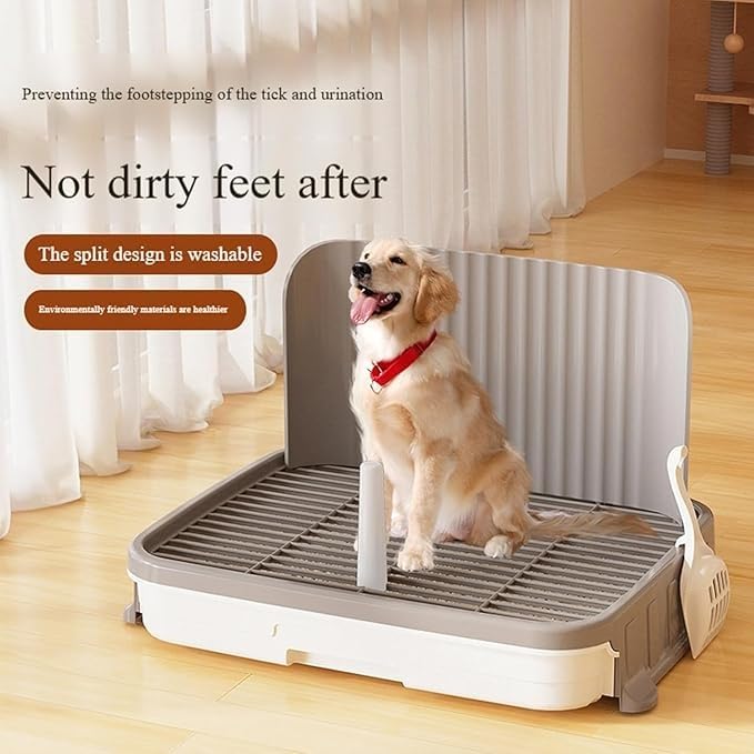 Inodoro para perros con protector contra salpicaduras, adiestramiento de perros, columna de pared, gato, rejilla extraíble, bañera blanca, limpieza rápida, a prueba de fugas