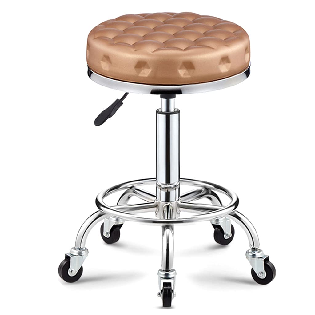 GTHTUHFD Round Rolling Shop Stool Adjustable Height Swivel Stool, Office Stool Drafting Stools Chair With Wheels And Wider Round Seat For Salon Spa Esthetician Studio Gold,Gold