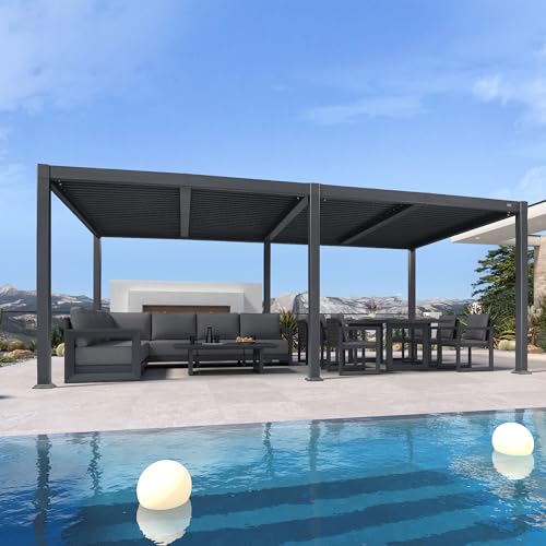 PURPLE LEAF Louvered Pergola 10' x 20' Aluminum Outdoor Pergola with Adjustable Louvers Roof and Integrated Drainage System 70 Mph High Wind Resistant Large Pergolas for Patio Poolside Garden Yard