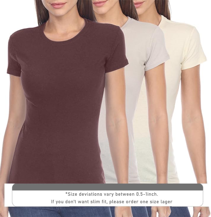 Miniatura 3 de Camisas de manga corta para mujer, 100% algodón, 3 piezas, ajuste delgado, básico, cuello redondo, peso ligero, tela suave