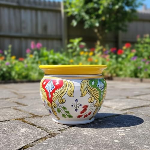 Generico Vaso Cachepot Gaspò in Ceramica Stile Caltagirone Sicilia Vietri Decorato a Mano – Diametro 25 cm 1812251601