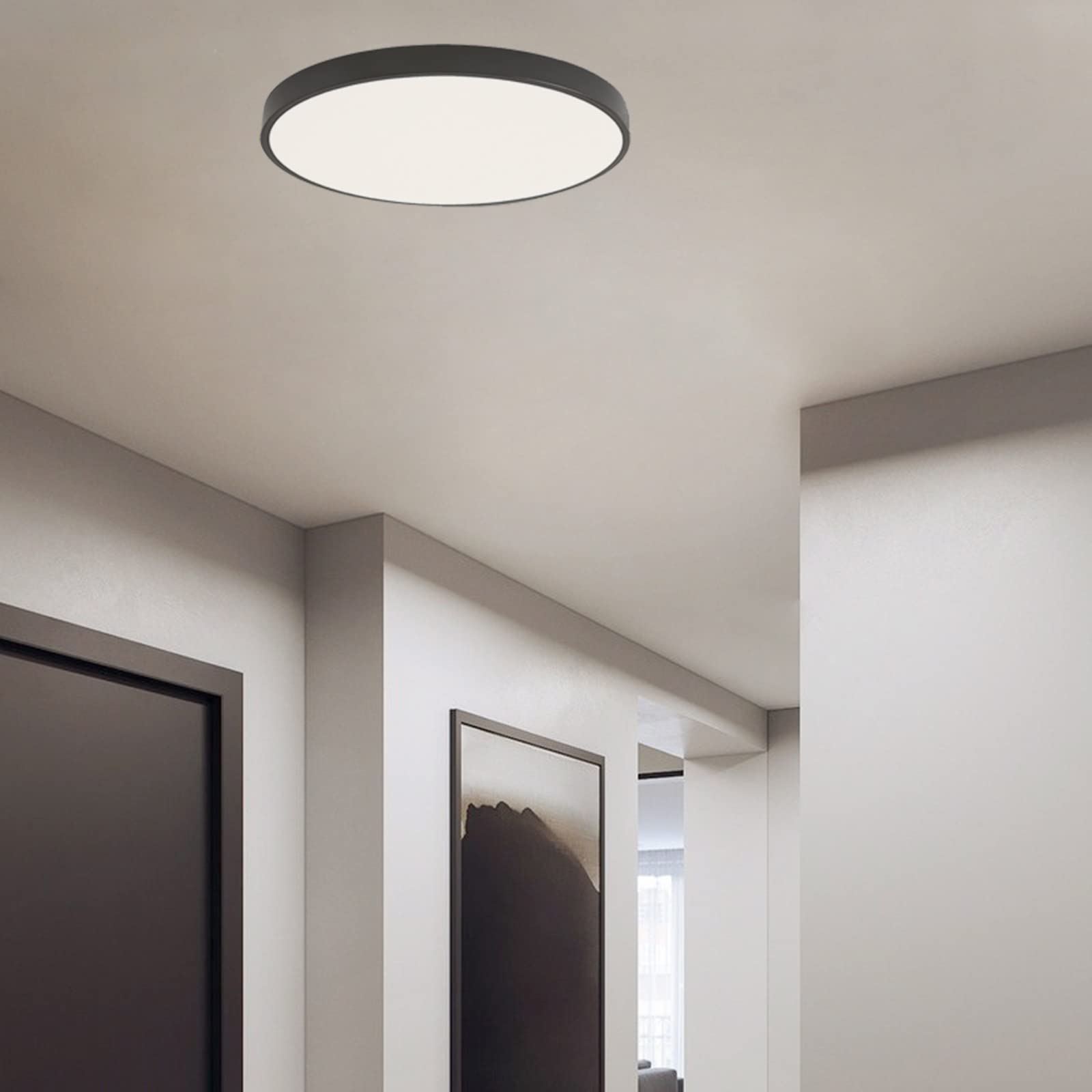 24W LED Luz de techo con sensor de movimiento Pasillo Lámpara de techo Ultraslim Ø40cm 3000K Blanco Cálido Interior con sensor de movimiento Negro Ronda Moderna Lámparas de techo de latón