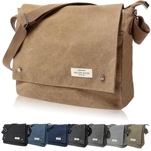[MELLOW NOTES] [メローノーツ] ショルダーバッグ メンズ ショルダー バッグ 肩掛け メッセンジャーバッグ YKK 斜めがけ 帆布 キャンバス a4 シンプル カジュアル 人気 モカ(珈琲色)