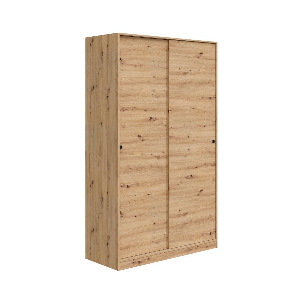 Mobelcenter, Armario 2 Puertas Correderas, Armario Matrimonio o Juvenil con 4 estantes y Barra de Colgar, Acabado Color Roble Nodi, Medidas: Ancho: 120 cm x Fondo: 50 cm x Alto: 200 cm (1385)