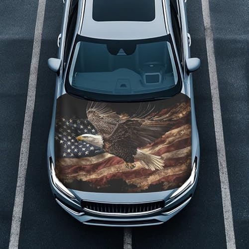 Image of Soaring Eagle Hood Covers for Cars Elastic Durable American Flag Auto Engine Cover Dustproof UV Fade Resistant for Car Hood Decoration and Protection Easy to Install