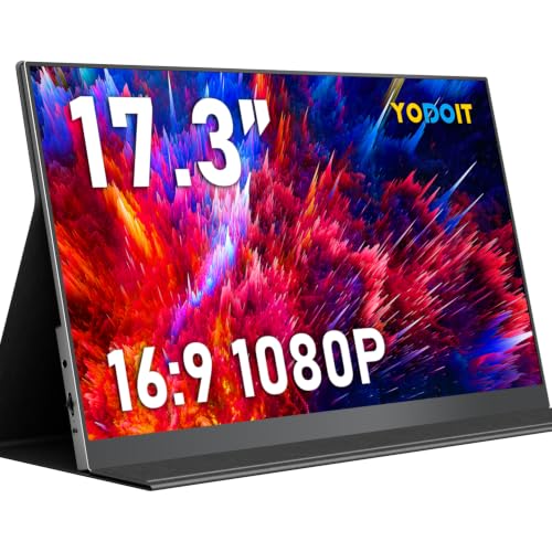 Image of Yodoit Portable Monitor for Laptop 1920x1080 17.3 inch FHD Screen IPS Display with USB Type C Port, Built-in Speakers and Smart Cover Compatible with PC, MacBook, Xbox (Black)
