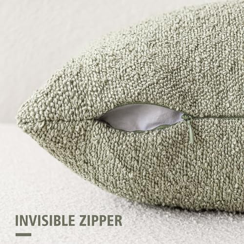 Image of Foindtower Set of 2, Decorative Textured Boucle Throw Pillow Covers Accent Solid Pillow Cases Neutral Soft Couch Cushion Case for Chair Sofa Bedroom Living Room Home Decor 24x24Inch Dirty Sage Green