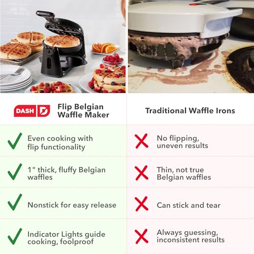 Image of Dash Flip Belgian Waffle Maker - 6.5 inch Nonstick Surface - Rotating Belgian Waffle Maker with Quick Heat-Up System for Easy Breakfasts - Supports Multi-Use - Black
